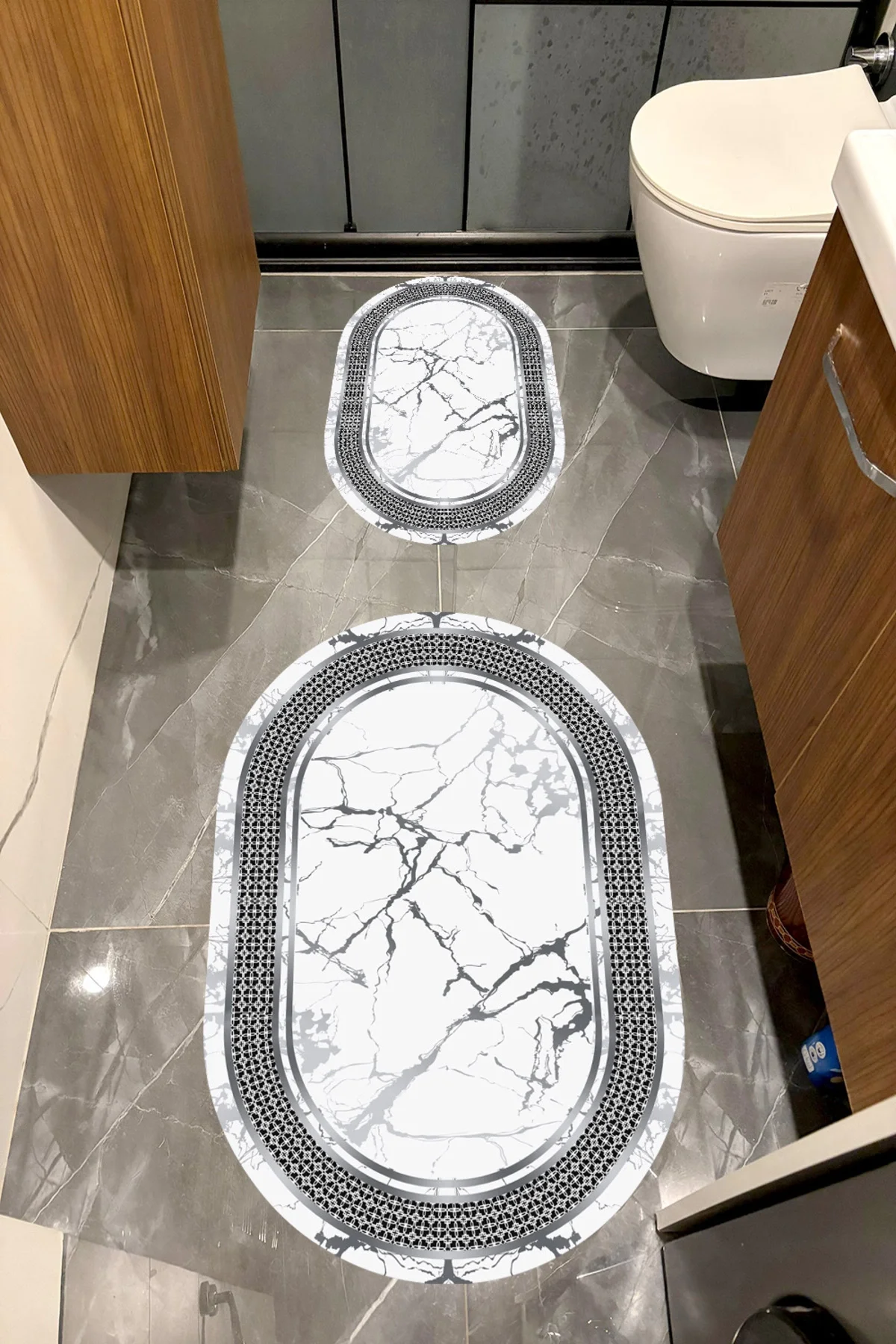 Su Emici Yumuşak Kaymaz Taban Sünger Dolgulu Yıkanabilir Dekoratif Banyo Paspası Takımı 1002 OVAL