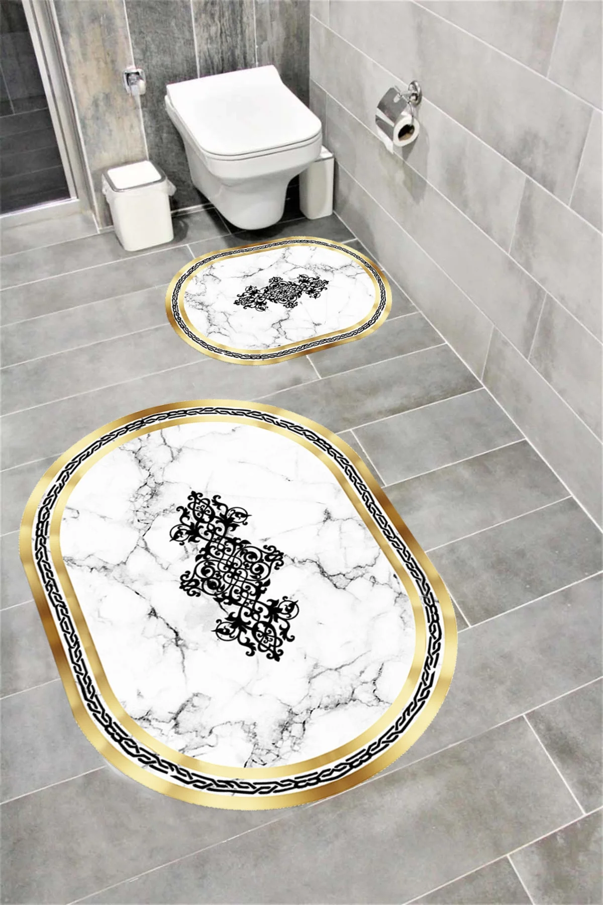 Su Emici Yumuşak Kaymaz Taban Sünger Dolgulu Yıkanabilir Dekoratif Banyo Paspası Takımı EHL222OVAL