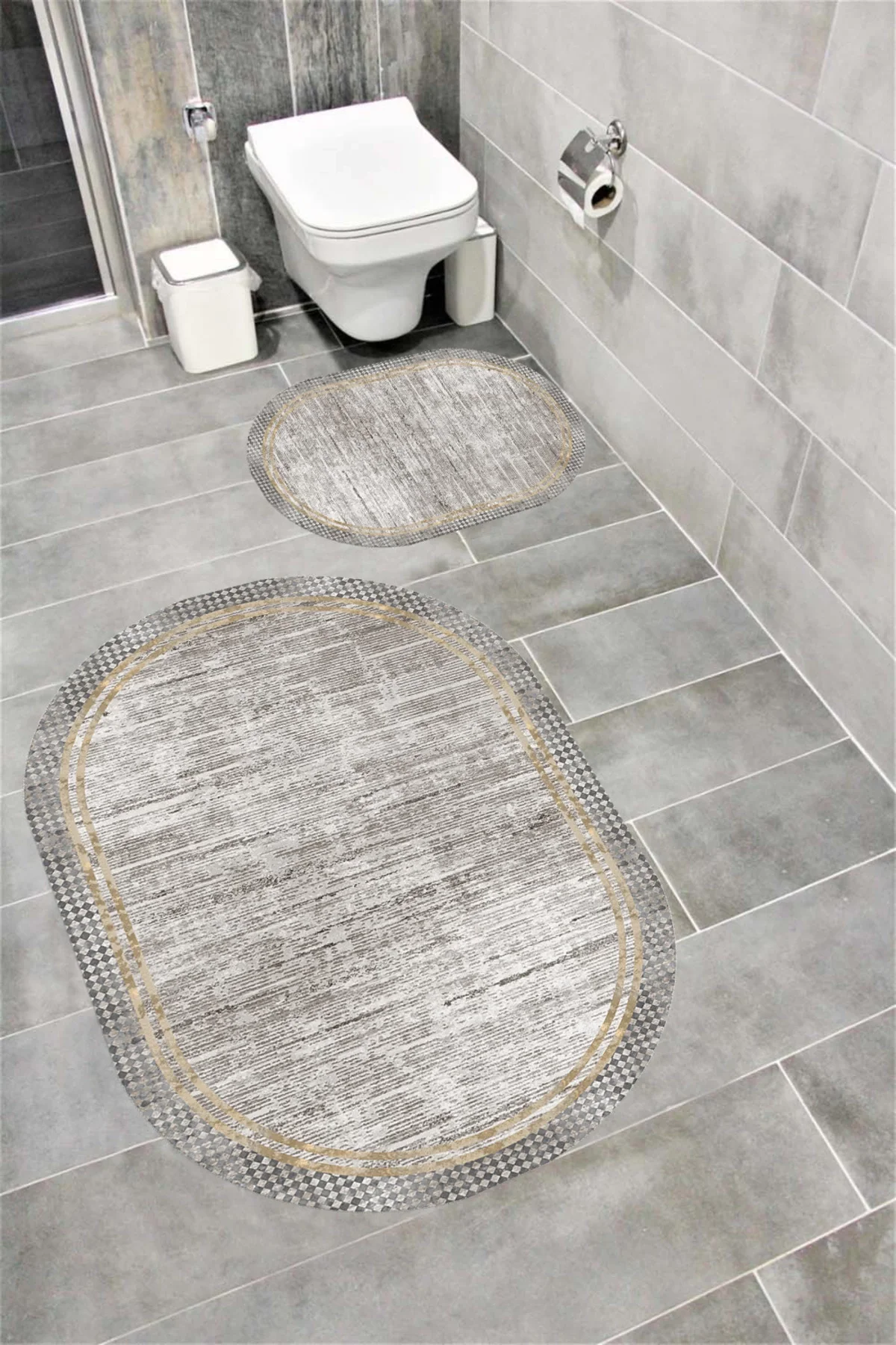 Su Emici Yumuşak Kaymaz Taban Sünger Dolgulu Yıkanabilir Dekoratif Banyo Paspası Takımı VİONEOVAL