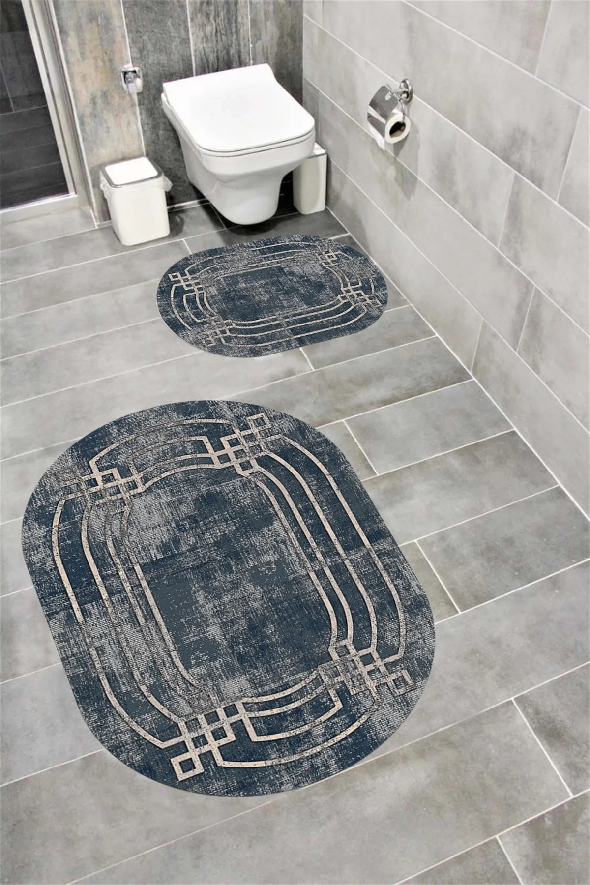 Su Emici Yumuşak Kaymaz Taban Sünger Dolgulu Yıkanabilir Dekoratif Banyo Paspası Takımı 1247 OVAL