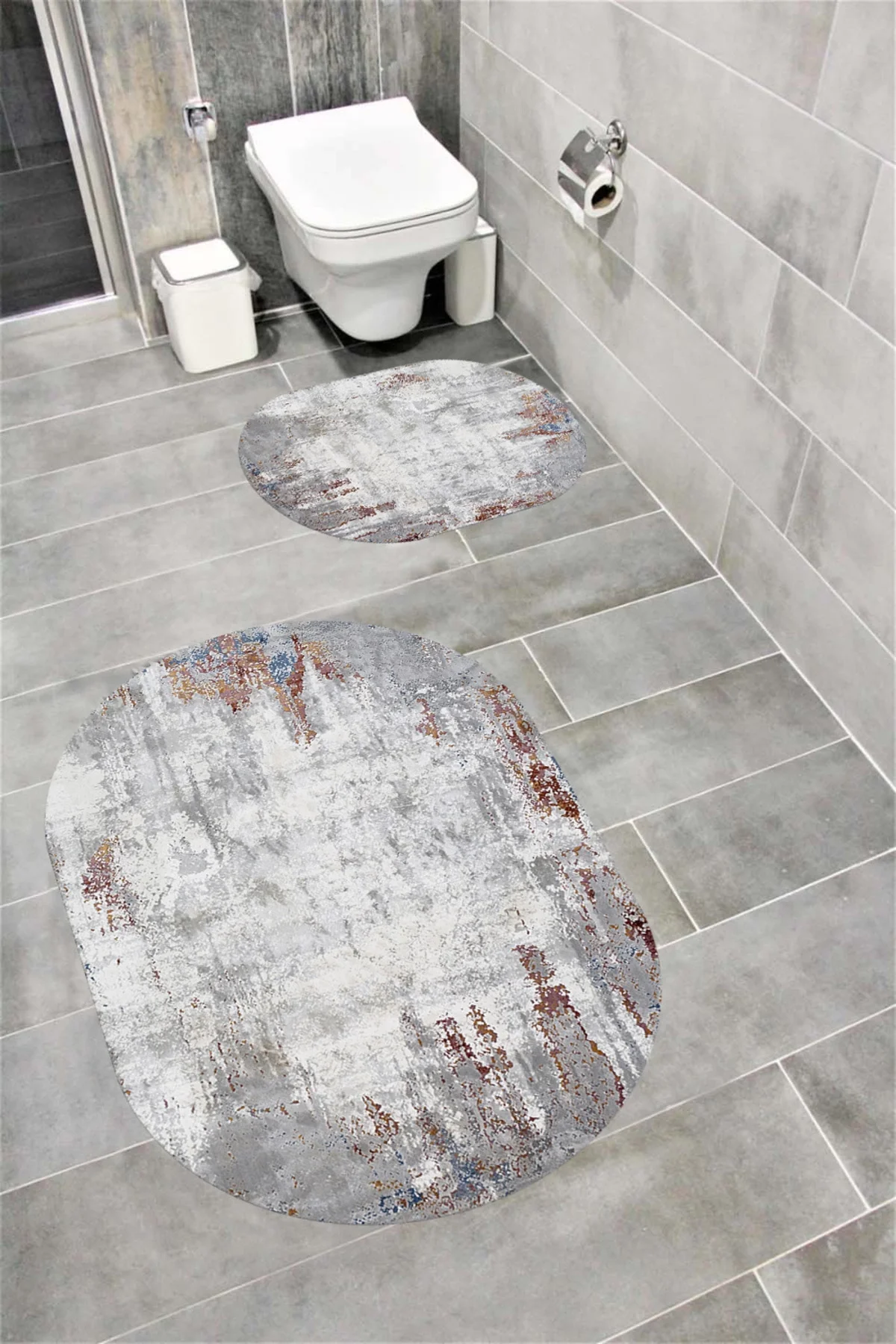Su Emici Yumuşak Kaymaz Taban Sünger Dolgulu Yıkanabilir Dekoratif Banyo Paspası Takımı 1228 OVAL