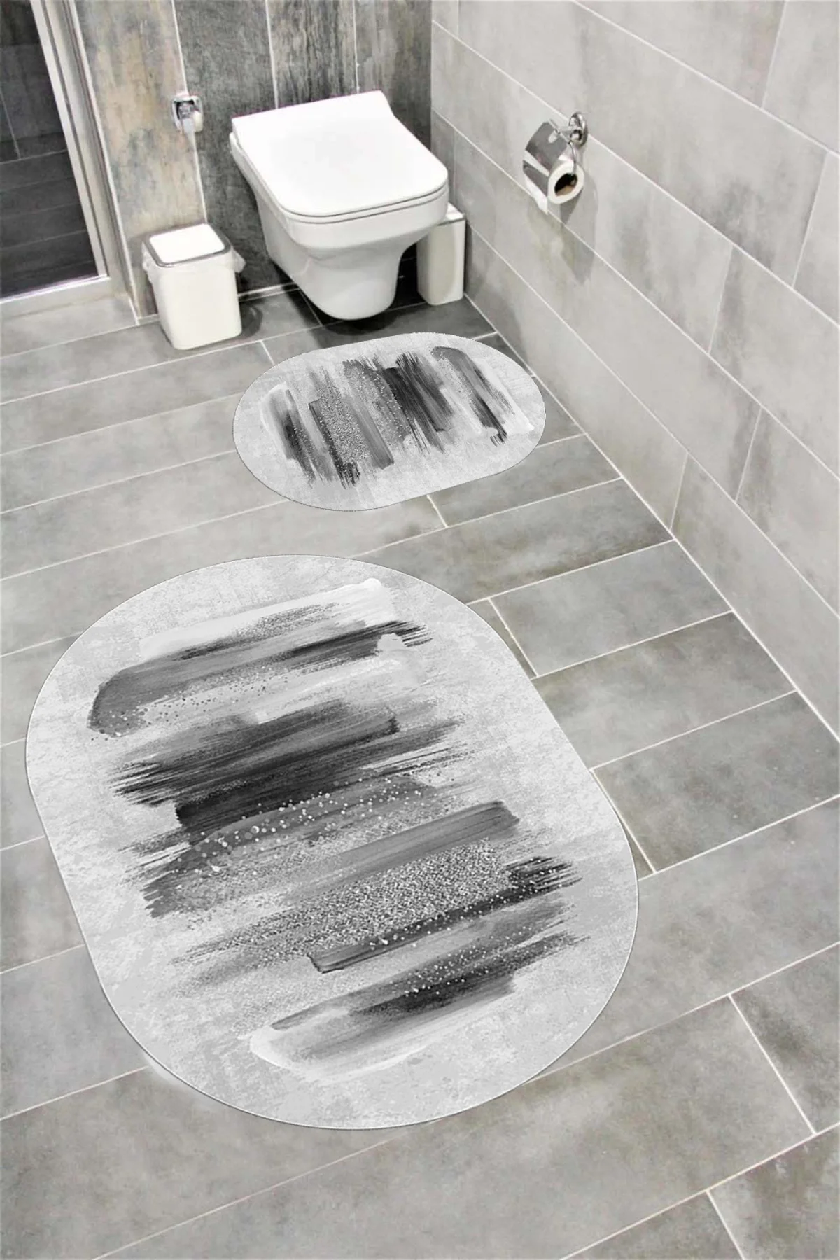 Su Emici Yumuşak Kaymaz Taban Sünger Dolgulu Yıkanabilir Dekoratif Banyo Paspası Takımı EHL195OVAL