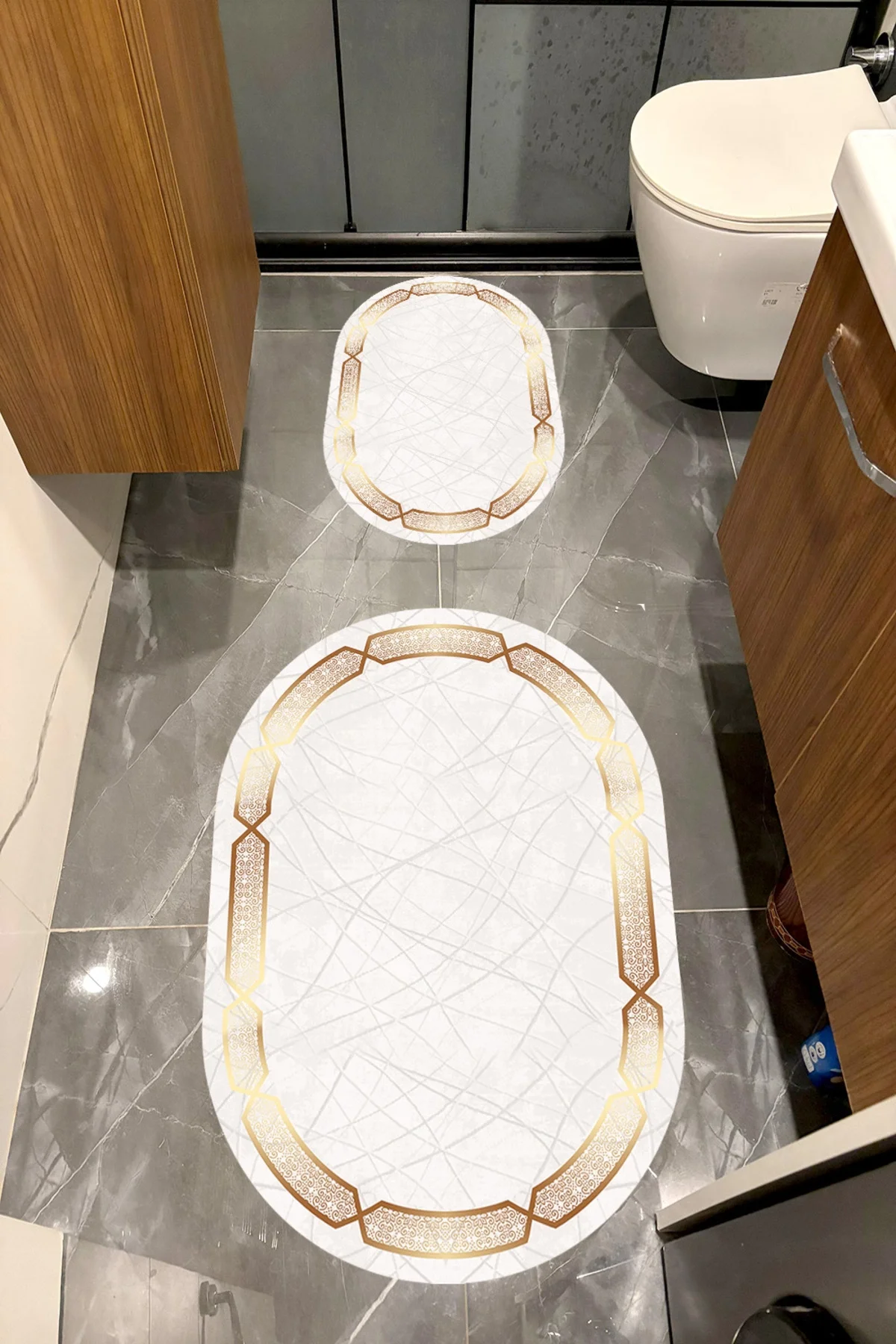 Su Emici Yumuşak Kaymaz Taban Sünger Dolgulu Yıkanabilir Dekoratif Banyo Paspası Takımı 1003 OVAL
