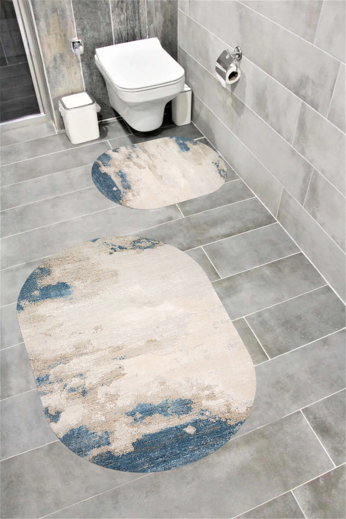 Su Emici Yumuşak Kaymaz Taban Sünger Dolgulu Yıkanabilir Dekoratif Banyo Paspası Takımı 1232 OVAL