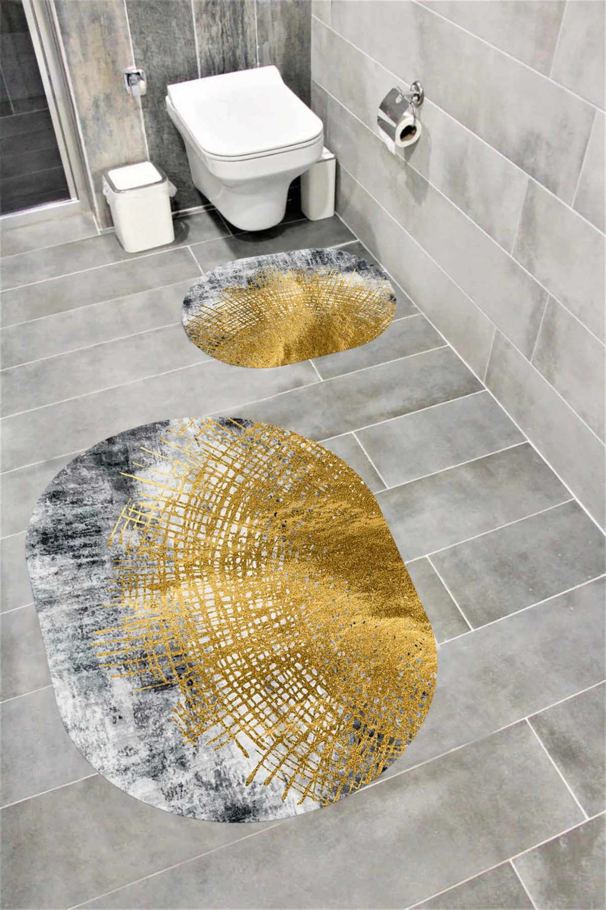 Su Emici Yumuşak Kaymaz Taban Sünger Dolgulu Yıkanabilir Dekoratif Banyo Paspası Takımı 1145 OVAL