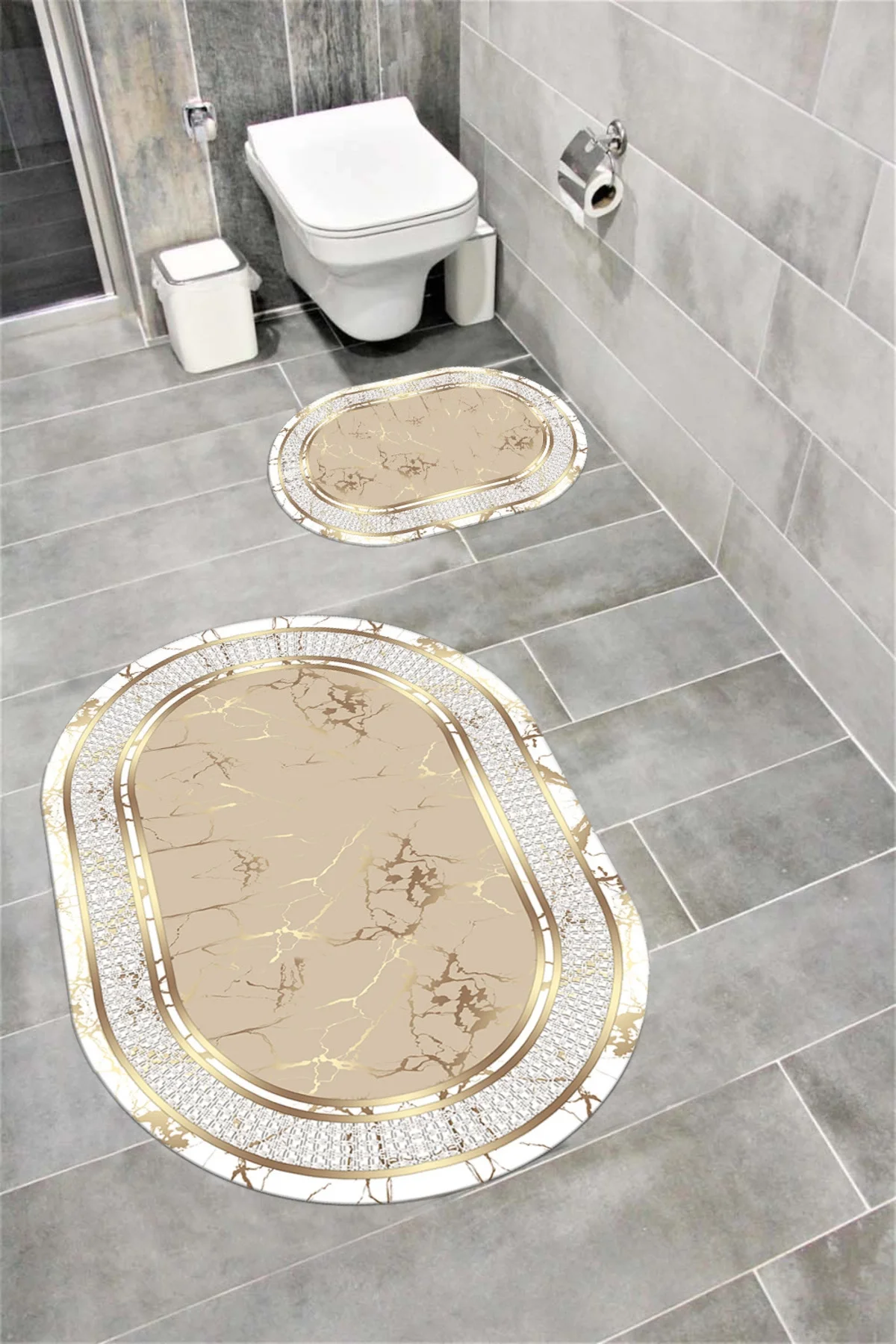 Su Emici Yumuşak Kaymaz Sünger Dolgulu Yıkanabilir Dekoratif Banyo Paspası Takımı 1001BİHTEROVAL