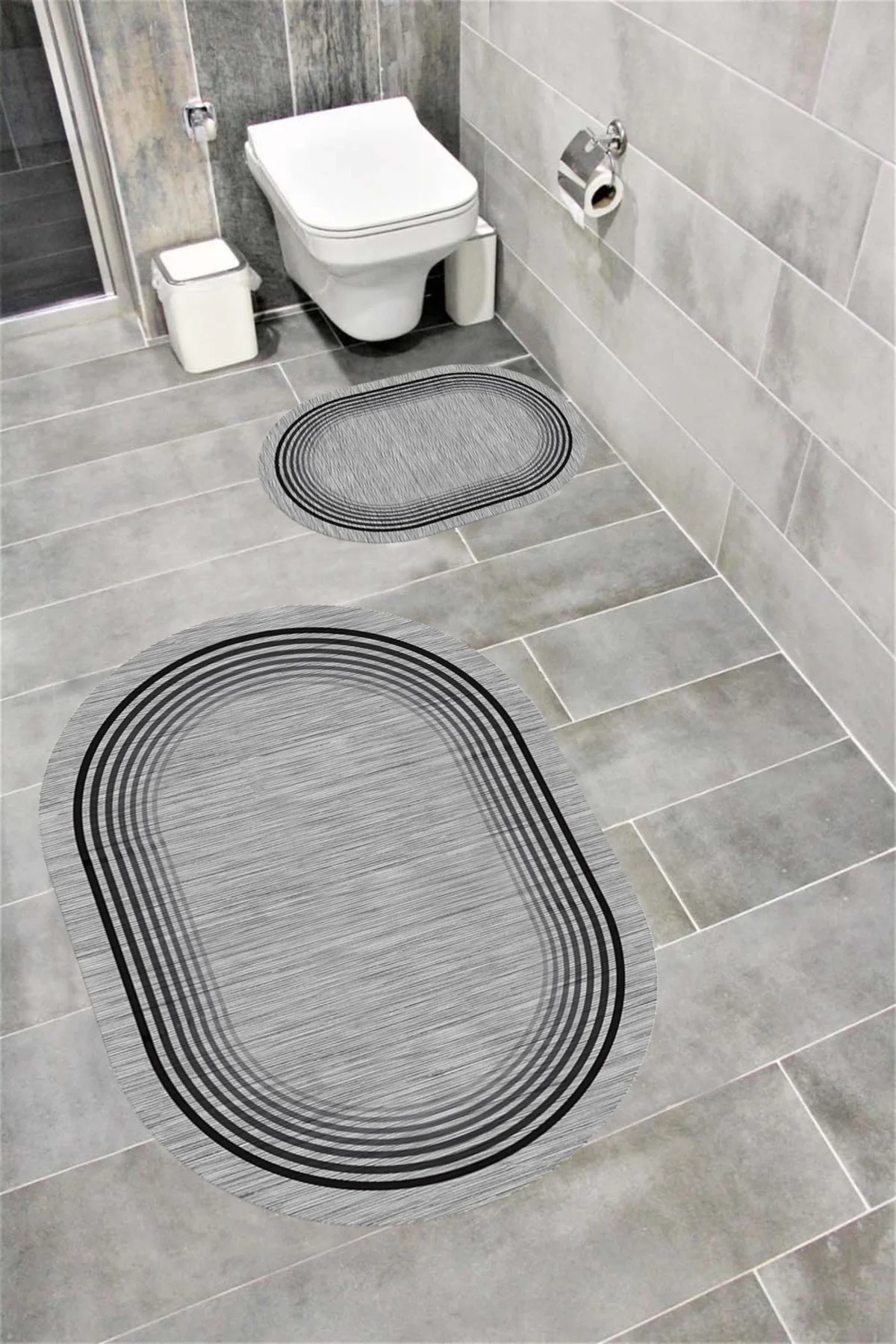 Su Emici Yumuşak Kaymaz Taban Sünger Dolgulu Yıkanabilir Dekoratif Banyo Paspası Takımı 1193 OVAL