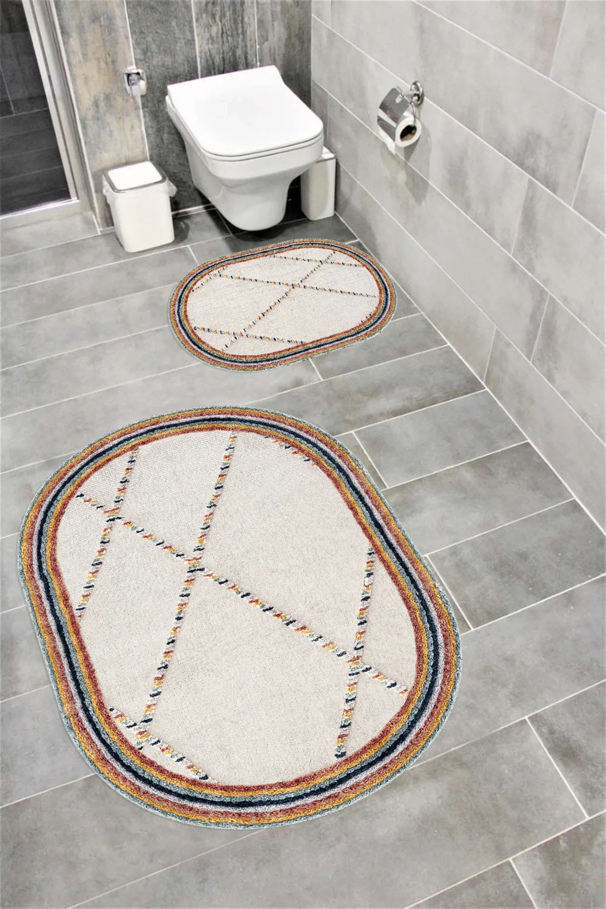 Su Emici Yumuşak Kaymaz Taban Sünger Dolgulu  Yıkanabilir Dekoratif Banyo Paspası 1393 Oval