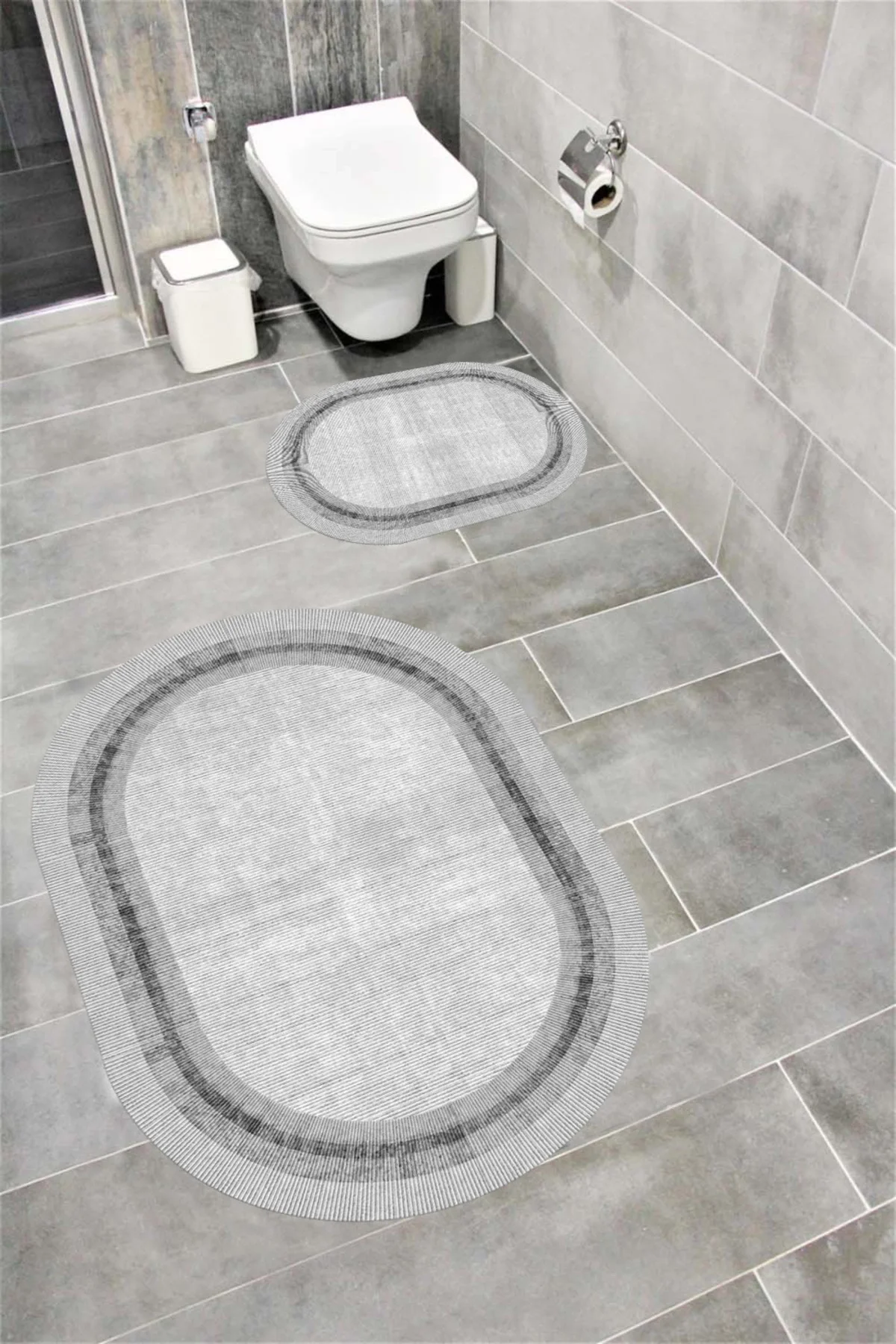 Su Emici Yumuşak Kaymaz Taban Sünger Dolgulu Yıkanabilir Dekoratif Banyo Paspası Takımı 1161OVAL