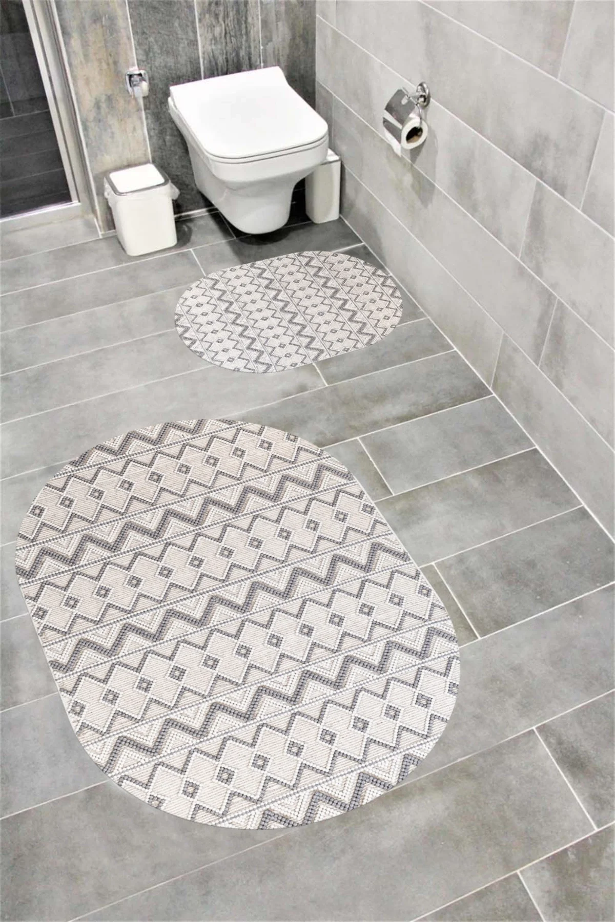 Su Emici Yumuşak Kaymaz Sünger Dolgulu Yıkanabilir Dekoratif Banyo Paspası Takımı 1092KELVİNOVAL