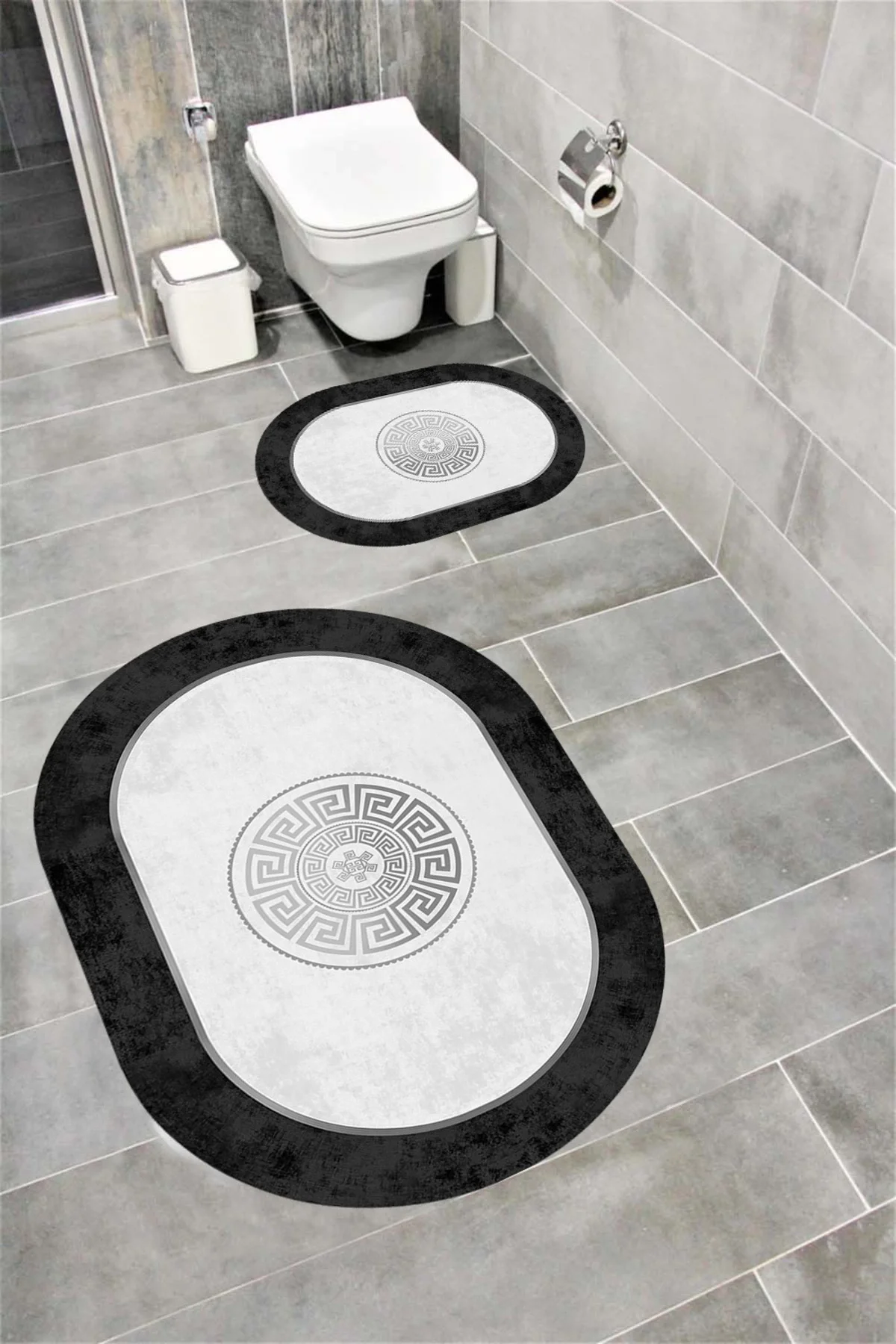 Su Emici Yumuşak Kaymaz Sünger Dolgulu Yıkanabilir Dekoratif Banyo Paspası Takımı ARGUVAN1038OVAL