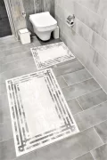 Su Emici Yumuşak Kaymaz Taban Sünger Dolgulu Yıkanabilir Dekoratif Banyo Paspası-1074silverygri