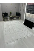 Bambu Yıkanabilir Kaymaz Oturma Odası Salon Mutfak Antre Çocuk Odası Halısı Beyaz Gümüş Simli Bambu