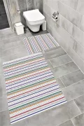 Su Emici Yumuşak Kaymaz Taban Sünger Dolgulu Pamuksu Doku Yıkanabilir Dekoratif Banyo Paspası 1325