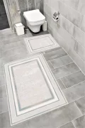 Su Emici Yumuşak Kaymaz Taban Sünger Dolgulu Pamuksu Doku Yıkanabilir Dekoratif Banyo Paspası 1372B