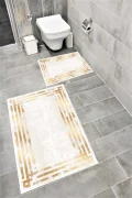 Su Emici Yumuşak Kaymaz Taban Sünger Dolgulu Yıkanabilir Dekoratif Banyo Paspası 1073SİLVERYGOLD