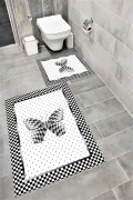 Su Emici Yumuşak Kaymaz Taban Sünger Dolgulu Yıkanabilir Dekoratif Banyo Paspası 1204KELEBEK