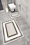 Su Emici Yumuşak Kaymaz Taban Sünger Dolgulu Yıkanabilir Dekoratif Banyo Paspası 1187VİZON