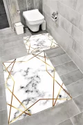 Su Emici Yumuşak Kaymaz Taban Sünger Dolgulu Yıkanabilir Dekoratif Banyo Paspası PLATİNGOLD