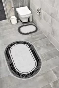 Su Emici Yumuşak Kaymaz Taban Sünger Dolgulu Yıkanabilir Dekoratif Banyo Paspası 1169GRİOVAL