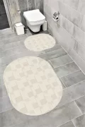 Su Emici Yumuşak Kaymaz Taban Sünger Dolgulu  Yıkanabilir Dekoratif Banyo Paspası 1363 Oval