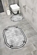 Su Emici Yumuşak Kaymaz Taban Sünger Dolgulu Yıkanabilir Dekoratif Banyo Paspası 1263 OVAL