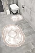 Su Emici Yumuşak Kaymaz Taban Sünger Dolgulu Yıkanabilir Dekoratif Banyo Paspası 1065 OVAL