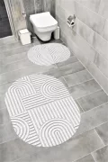Su Emici Yumuşak Kaymaz Taban Sünger Dolgulu Yıkanabilir Dekoratif Banyo Paspası 1343AÇIKGRİOVAL