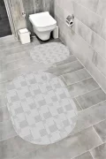 Su Emici Yumuşak Kaymaz Taban Sünger Dolgulu Yıkanabilir Dekoratif Banyo Paspası 1363GRİOVAL