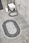 Su Emici Yumuşak Kaymaz Taban Sünger Dolgulu Yıkanabilir Dekoratif Banyo Paspası 1250ANTRASİTOVAL
