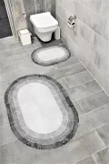 Su Emici Yumuşak Kaymaz Taban Sünger Dolgulu Yıkanabilir Dekoratif Banyo Paspası 1201GRİ OVAL