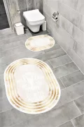 Su Emici Yumuşak Kaymaz Taban Sünger Dolgulu Yıkanabilir Dekoratif Banyo Paspası 1073GOLD OVAL