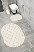 Su Emici Yumuşak Kaymaz Taban Sünger Dolgulu Yıkanabilir Dekoratif Banyo Paspası 1162KREMVİZONOVAL