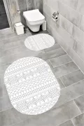 Su Emici Yumuşak Kaymaz Taban Sünger Dolgulu Yıkanabilir Dekoratif Banyo Paspası 1176GRİOVAL