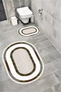 Su Emici Yumuşak Kaymaz Taban Sünger Dolgulu Yıkanabilir Dekoratif Banyo Paspası 1187VİZON OVAL