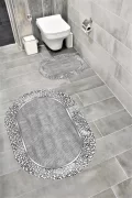 Su Emici Yumuşak Kaymaz Taban Sünger Dolgulu Yıkanabilir Dekoratif Banyo Paspası 1200GRİ OVAL