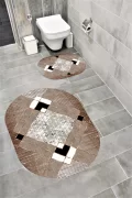 Su Emici Yumuşak Kaymaz Taban Sünger Dolgulu Yıkanabilir Dekoratif Banyo Paspası EHL29OVAL
