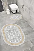 Su Emici Yumuşak Kaymaz Taban Sünger Dolgulu Yıkanabilir Dekoratif Banyo Paspası 1018 OVAL