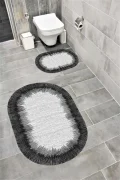 Su Emici Yumuşak Kaymaz Taban Sünger Dolgulu Yıkanabilir Dekoratif Banyo Paspası 1165GRİOVAL
