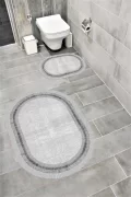Su Emici Yumuşak Kaymaz Taban Sünger Dolgulu Yıkanabilir Dekoratif Banyo Paspası 1161OVAL