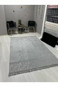 Bambu Yıkanabilir Kaymaz Oturma Odası Salon Mutfak Çocuk Odası Halısı Açık Gri Gümüş Simli Bambu
