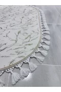 Simli Bambu Kaymaz Deri Taban 2li Set Klozet Beyaz Gold Ponpon Saçak Banyo Paspas Takımı