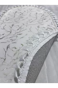 Simli Bambu Kaymaz Deri Taban 2li Set Klozet Beyaz Gold Ponpon Saçak Banyo Paspas Takımı