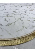 Simli Bambu Kaymaz Deri Taban 2li Set Klozet Beyaz Gold Spor Saçak Banyo Paspas Takımı