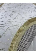 Simli Bambu Kaymaz Deri Taban 2li Set Klozet Beyaz Gold Spor Saçak Banyo Paspas Takımı