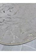 Simli Bambu Kaymaz Deri Taban 2li Set Klozet Krem Gold Banyo Paspas Takımı
