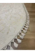 Bambu Yıkanabilir Kaymaz Oturma Odası Salon Mutfak Çocuk Odası Halısı Beyaz Gold Simli Oval