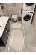 2Lİ İKİLİ BANYO PASPAS SETİ ILICA PUFFY DOKUMA TABAN BANYO PASPASI 40X60-60X100 BEYAZ