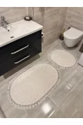 2Lİ İKİLİ BANYO PASPAS SETİ ILICA PUFFY DOKUMA TABAN BANYO PASPASI 40X60-60X100 BEYAZ