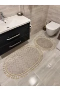 2Lİ İKİLİ BANYO PASPAS SETİ ILICA PUFFY DOKUMA TABAN BANYO PASPASI 40X60-60X100 KREM